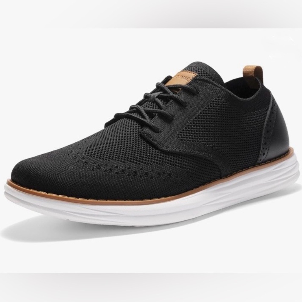 Men's Black Knit Derby with White Sole and Brown Trim Size 13